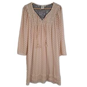 Anthropologie Blush Pink Long-Sleeve Lace Trim Tunic Dress